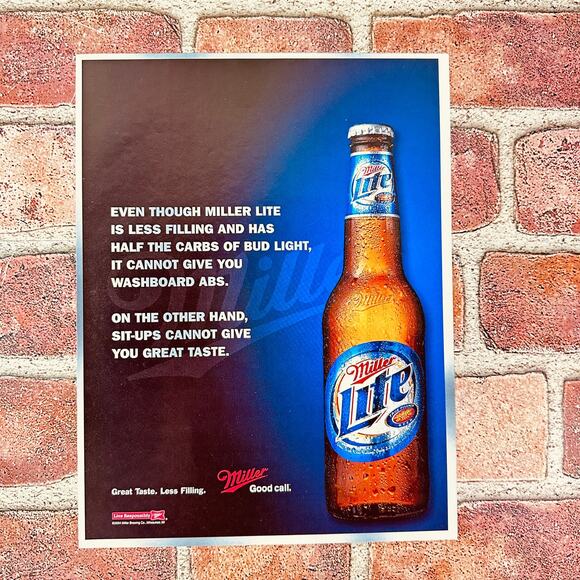 2005 Miller Lite Beer Ad Less Filling Half Carb Y2K Washboard Abs Humor Ephemera - Picture 7 of 8